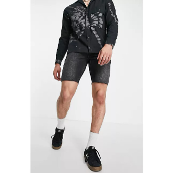 NEW ALLSAINTS Switch Denim Shorts Men's Size 33 Washed Black Raw Hem Slim Fit - Picture 4 of 11